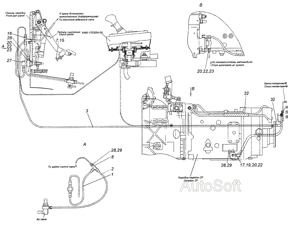 Камаз 6520 подключение схема. Пневматический привод переключения передач КАМАЗ 6522. Коробка КАМАЗ 6520 схема подключения трубок воздуха ZF. Схема делителя КАМАЗ 6520. Схема переключения передач КАМАЗ 6460.
