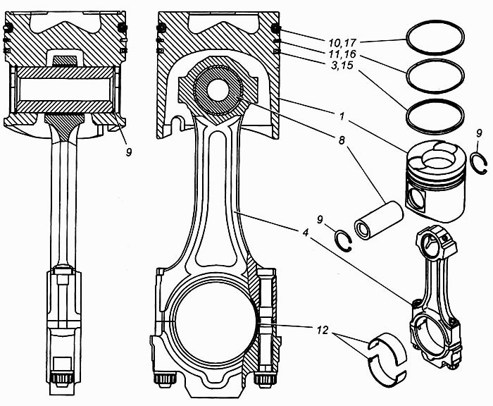 Поршень и шатун схема